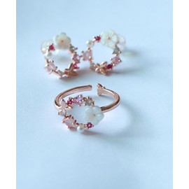 Schmuckset Rosegold mit Kirschblüte und Schmetterling Elegant für Mädchen glänzend - Rosegold vergoldet