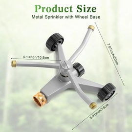 Tiangrid 1 Pc Metal Rotary Lawn Sprinkler 3 Arm Heavy Duty 360 Degree Automatic Revolving Whirling Water Sprinkler with Wheeled Base for Lawn Yard Garden Backyard, Cover up to 538 sq ft (Gray)