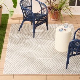 Nicole Miller New York Patio Country Ombre Geo Indoor Outdoor Area Rug, UV Fade Resistant, Low Pile, Grey/Cream, 5'2"x7'2"