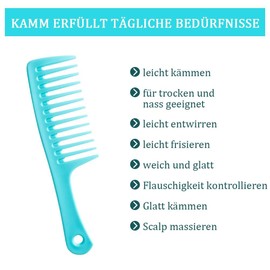Funalix Wide Tooth Comb, Hairdressing Combs - Smooth, Durable and Anti-Static Curling Comb for All Hairdressing Work and Styling (Blue)