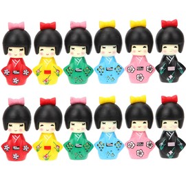 IMIKEYA 12pcs Japanese Dolls Miniature Kimono Figurines - Cute Resin Asian Geisha Decor for Home - Office Party Table and Fairy Garden Decoration