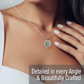 RP Fine Jewelry Virgin Mary Miraculous Round 2 Sided Medal Necklace Solid 925 Sterling Silver 1" Size of a Quarter; With 925 Sterling Silver 24 Inch Chain Product Name