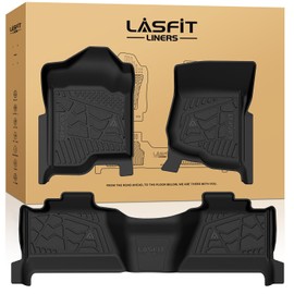 LASFIT Floor Mats 2007-2013 for Chevy Silverado/GMC Sierra 1500, 2008-2014 2500 HD 3500 HD, Gasoline only, Crew Cab, 1st Row Bucket Seat, All Weather TPE Custom Fit Car Floor Liners, 1st and 2nd Row