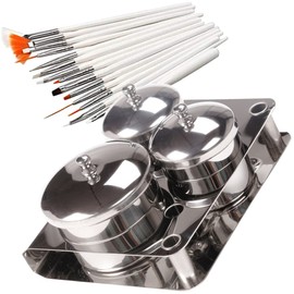 Baluue 1set Stainless Steel Nail Art Powder Holder Lids Manicure Brush Durable Nail Cleaning Cup for Professional Use for Skin Care Tools