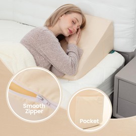 TEXSTEAD Bed Wedge Pillow Cover Silky & Smooth Wedge Pillowcase, Soft & Breathable, Removable & Machine Washable-Zipper Design (Light Gray, 24"x24"x7.5")