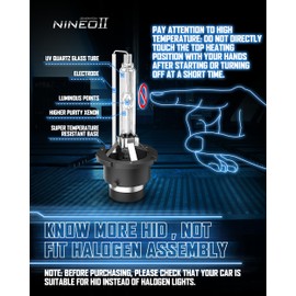 NINEO D2S Fog HID Bulbs, 6000K Cool White, 35W High Low Beam D2S Xenon Bulb for Car - Pack of 2