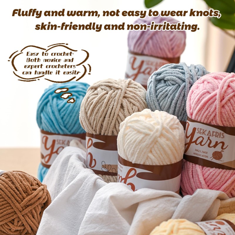 3 Pack Fluffy Velvet Yarn for Crocheting，Baby Blanket Yarn for