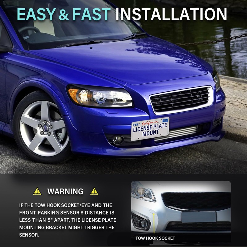 No Drill Front Bumper License Plate Mount Compatible with Volvo
