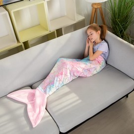 Mermaid Tail Blankets Glittering Soft Flannel Rainbow Colorful Mermaid Tail for Toddlers Girls Gifts