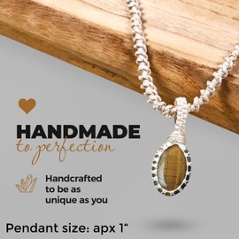 Healing Crystals White Macrame Net Stone Pendant Necklace Hand Made Unisex Surfers Gift By SMOKY QUARTZ (tiger-eye)