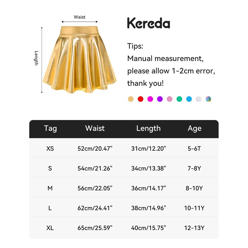 KEREDA - Faldas metálicas para niñas con diseño holográfico acampanado