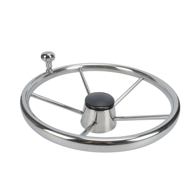 Amarine-Made 5-Spoke 13-1/2 Inch Destroyer Style Stainless Boat Steering Wheel