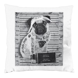 style3 Pug Tattoo Filled Cushion 28 x 28 cm Cotton Cover Pug Gangster Rock Motorrad Tattoed Biker USA, White, 28 x 28 cm