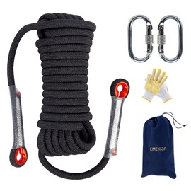 EMEKIAN 12 mm Black Indoor Outdoor Climbing Rope, 10 M (32 ft) Static Rock Climbing Rope for Escape Rope, Ice Climbing Equipment, Fire Safety Rescue Rope, with Non Slip Gloves