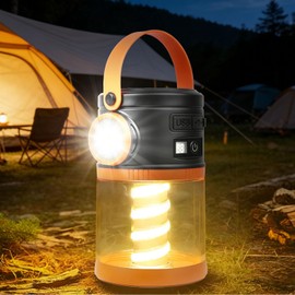 AVEKI Solar Camping Lantern, Waterproof LED Camping Lights with Flashlight, Dual Charging Solar Lanterns for Power Outages Hiking (Orange)