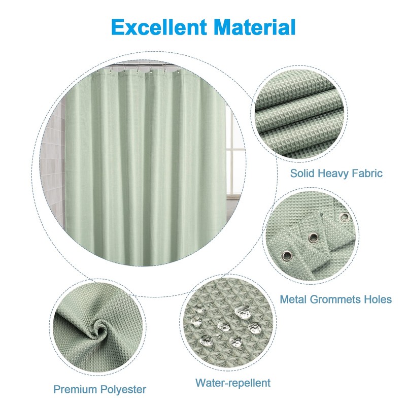 AmazerBath Waffle Stall Shower Curtain, Sage Green Shower Curtain Fabric,