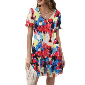 Halife Sun Dresses for Women 2024 Casual Short Sleeve Summer Beach Tshirt Dress with Pockets Colorful S