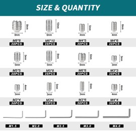 300 Pcs Allen Screws Set Screws Assortment Kit Allen Head Screws, Grub Screws M3 M4 M5 M6 M8 for Home Repair 304 Stainless Steel for Bathroom Repair Furniture, Light Fixture,Door Knobs,DIY,Faucets