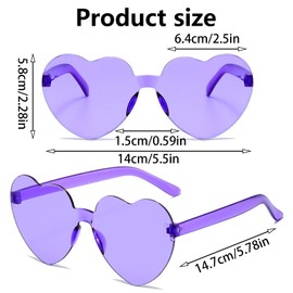 PSFXBM 10 Pcs Heart Sunglasses, Heart Sunglasses, Rimless Heart Shaped, for Birthday Party Summer Party Fancy Dress Costume, Festival Outfits Accessories