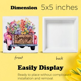 Spring Decor Spring Is in the Air Wooden Sign, Farmhouse Home Decorations Wood Plaque Block Sign Rustic Desk Decor 5 x 5 Inches