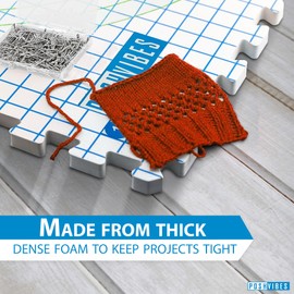 POSHVIBES 9 Extra Thick Blocking Mats for Knitting & Crochet Projects - Pack of 9 with 200 T-Pins, Reusable Storage Bag, 12.6x12.6x0.7 Inches - Gift for Knitting Lovers