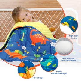Uttermara Weighted Blanket 5 lbs, Ultra Cozy Minky Fleece and Cotton Sided with Cartoon Patterns, Reversible Heavy Blanket Great for Calming and Sleeping, 36x48 inches, Blue Dinosaur Park