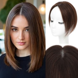 forfeels Hair Toppers For Women Mocha Brown Color Clip In Bangs Hair Topper 9.8 Inch Women's Hair Topper Real Human Hair Toppers For Women With Thinning Hair Add Hair Volume