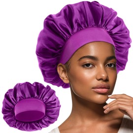 WLLHYF Silk Bonnet for Men, Satin Bonnet Single Layer Elastic Band Silk Sleep Cap Black Soft Adjustable Hair Cap Hair Wrap Large Bonnets for Women Sleeping (Dark Purple)