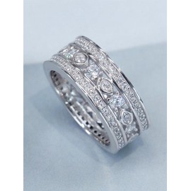 Elegant Rhinestone Decorated Copper Ring,  Hot Fashion Accessories for Women & Girls, Trendy All-match & Exquisite Wedding Engagement Party Jewelry Gift - Color: Silver, Size: 9