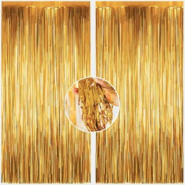 June tech Tinsel Curtain Glitter Girls Tinsel Curtains Pastel Foils Fringe Party Decoration Background for Unicorn Mermaid Fairy Princess Birthday School Child School Party (Gold)
