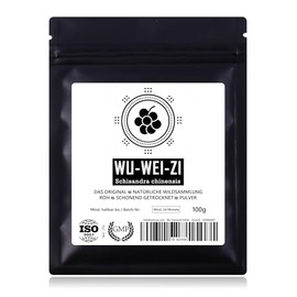 WU-WEI-ZI Schisandra Beeren-Pulver - Natürliche Gebirgs-Wildsammlung | TOP-Qualität vom Original | 100% rein + laborgeprüft | GMP + ISO-9001 zertifiziert | perfekt als Tee | schonend getrocknet | 100g