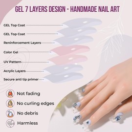 XODITO Fake Nails Set Blue Long Square Bling Glossy 3D Flower Rhinestone False Nail Tips, Press On Nails, Artificial Art Nails Finger Manicure for Women and Girls(CDJ0001-L)