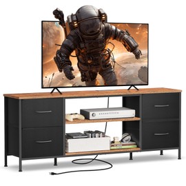 Sonharlar TV Stand for Bedroom, Television Stand for TV up to 55 Inch Entertainment Center Dresser with 4 Drawers Open Storage Shelves for Living Room, Entryway (Black and Rustic Brown)