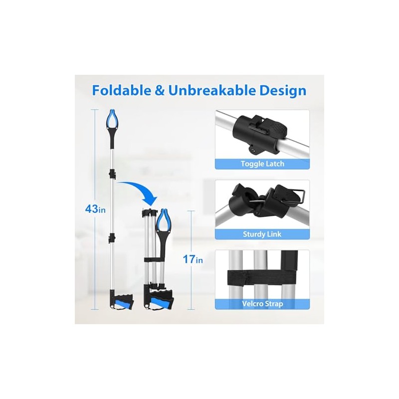 43" Grabber Reacher Tool Foldable Extension Grabber for Seniors Blue