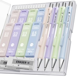 Four Candies Pastel Mechanical Pencil Set with Case, 4 x 0.5mm Quick Click Lead Pencils, 480 HB Pencil Leads, 3 Erasers, 2 Erasers and 12 Replacement Erasers for Kids Drawing