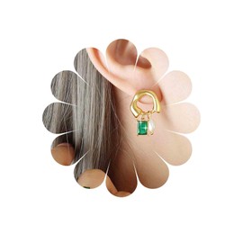 Xmsrn Vintage Crystal Emerald Earrings Rhinestone Emerald Square Earrings Boho Pearl Dangle Earrings Irregular Circle Hoop Earrings for Women, Zinc, No Gemstone