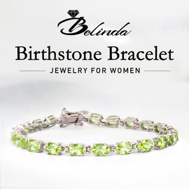 Belinda Jewelz - Gemstone Tennis Bracelet, Gemstone Bracelet with 21 Oval Gems, 925 Sterling Silver Peridot Bracelets for Women, Peridot Bracelet with Box and Tongue Latch, 7”
