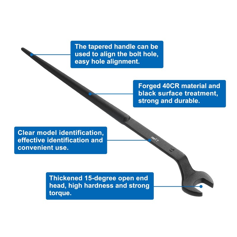 sourcing map Single Open End Spanner Wrench 17mm 15 Degree