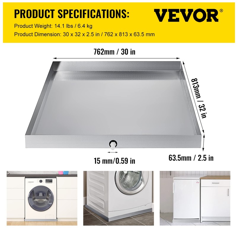 VEVOR 32 x 30 x 2.5 Inch Washing Machine Pan