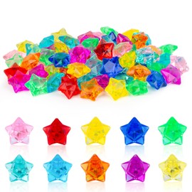 QEQEKAKA 60PCS Acrylic Fake Plastic Gems Star 3CM/1.1in Gemstones for Kids, Diving Gems Toys, Pirate Treasure, Vase Filler, Sensory Bowl Filler