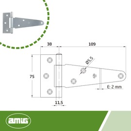 Amig - Hinge Mod. T 550-100 Silver-Plated Galvanised Steel for Entrance and Passage for Indoor and Outdoor Use 109 x 75 mm Rustproof Easy and Quick Assembly