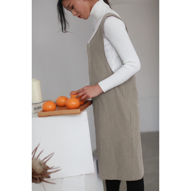 AOBBYBBS Cotton Linen Apron Halter CrossBack Bandage Aprons Japanese Style