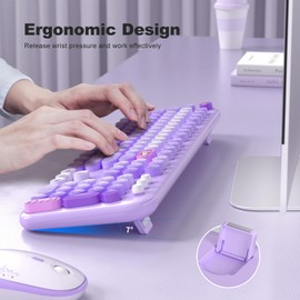 MOFII Wireless Keyboard and Mouse Combo, Cute Keyboard Full Size and Wireless Mouse, 2.4GHz Retro Typewriter Keyboard Wireless Mouse Set for PC/Desktop/Laptop/Windows (Purple Colorful)