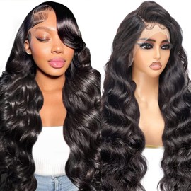 Echthaar Perücke Human Hair Wig 13x6 Body Wave HD Transparent Lace Front Wig Human Hair For Black Women Glueless Schwarze Perücke Damen Pre Plucked Mit Babyhaar Lace Frontal 16 Zoll