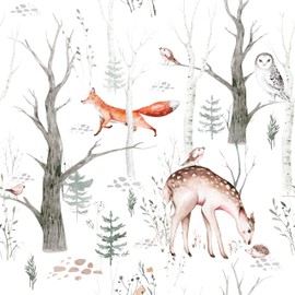 KDGHORMY Forest Animals Peel & Stick Wallpaper - Self Adhesive Plants & Vintage Pattern - Removable Wallpaper for Bathroom - 17.71in X 118.1in