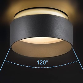 KYOTECH LED Ceiling Spotlight with Indirect Light Including GU10 Socket Surface-Mounted Flat LED Surface-Mounted Round Black with Large Light Surface Installation Design Spot Recessed Spotlight Frame