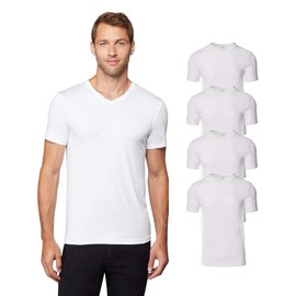 32 DEGREES Mens 4 Pack Cool Quick Dry Active Basic Vneck T-Shirt, White, Medium