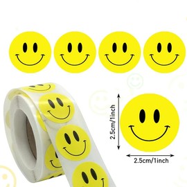 Happy Face Sticker Roll, 4 Rolls Small Round Smiley Face Decals,Happy Smile Face Decal Small Happily Face Decal Stickers,Smiley Face Stickers Roll Decal,Round Circle Smile Faces Stickers Rolls