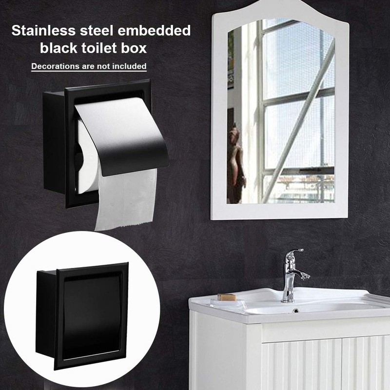 AmandaJ Toilet Roll Holder Stainless Steel Matt Black Built-in Wall