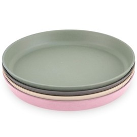 Platos de bambú para niños, Rosa, verde, gris y beige.